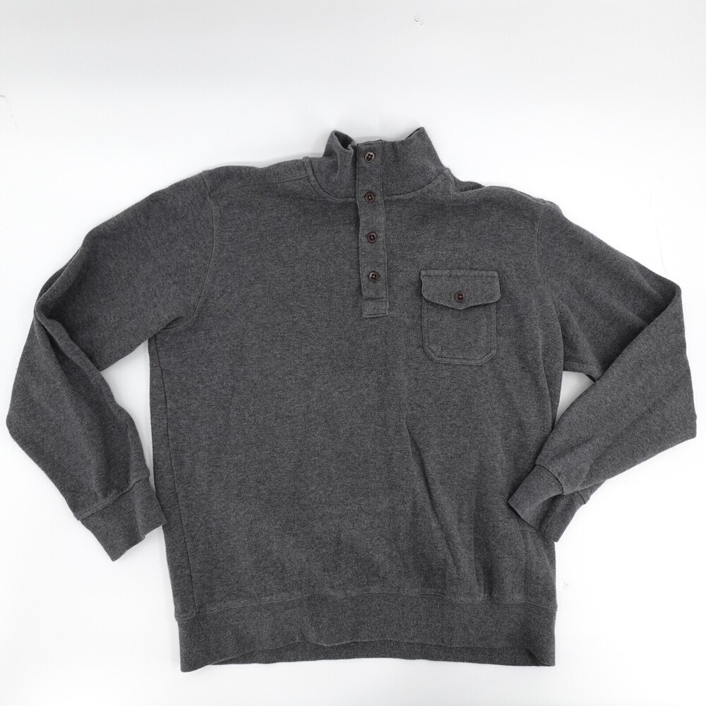 LINCS DC & Co Pullover Sweater Mens XL Gray Button Mock Neck Pocket Crest Patch